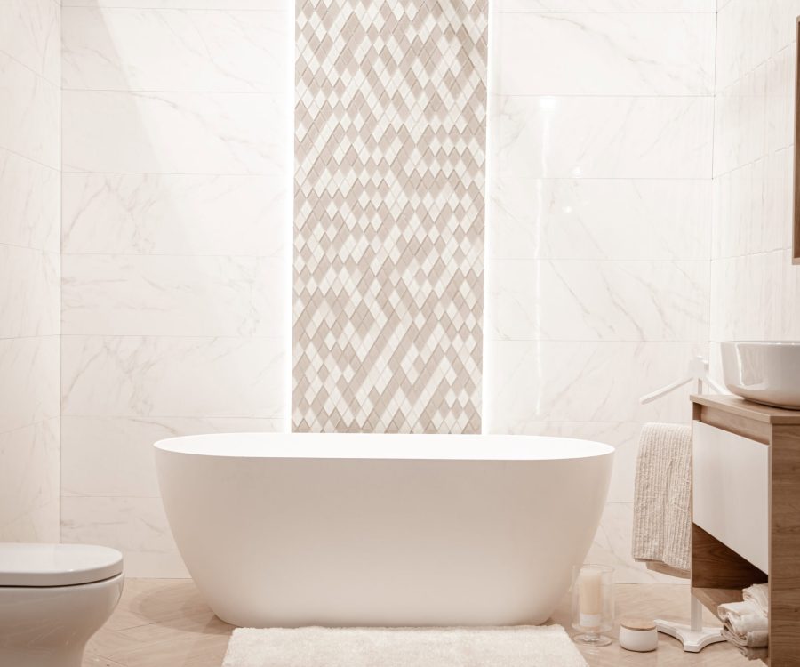 Modern bathroom interior with decorative elements. space for text.